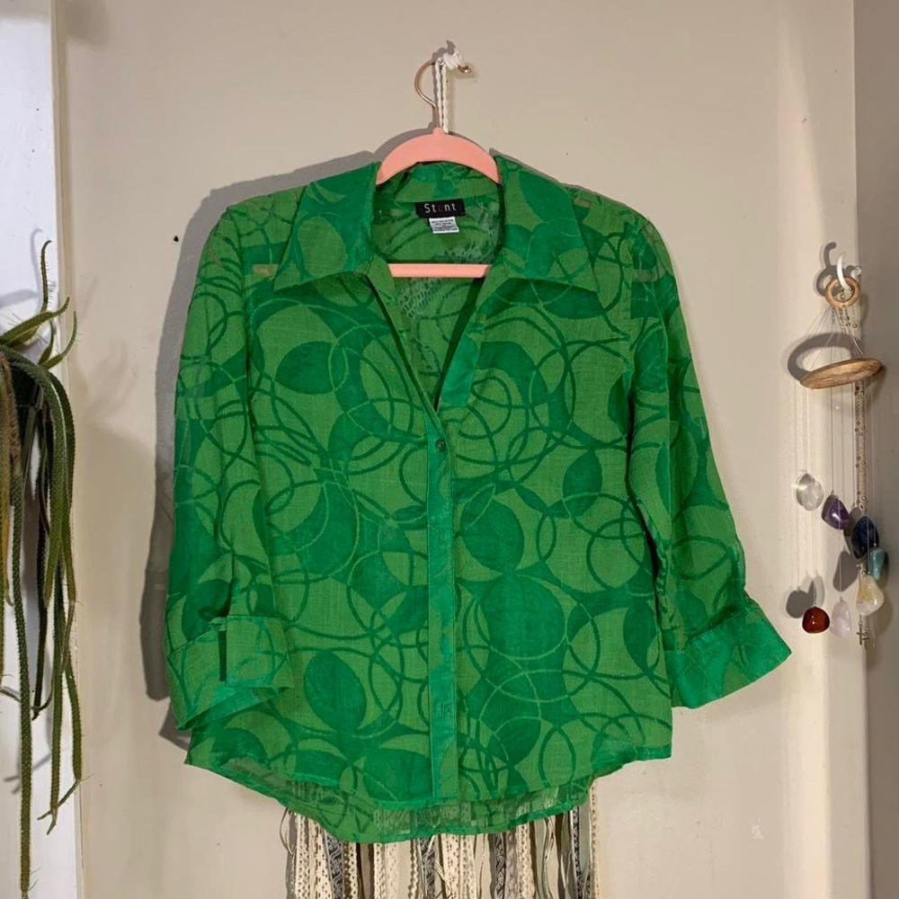 Retro Green Button Up